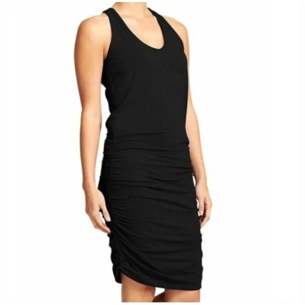 Athleta Black Ruched Racerback Tank Dress Women’s Medium